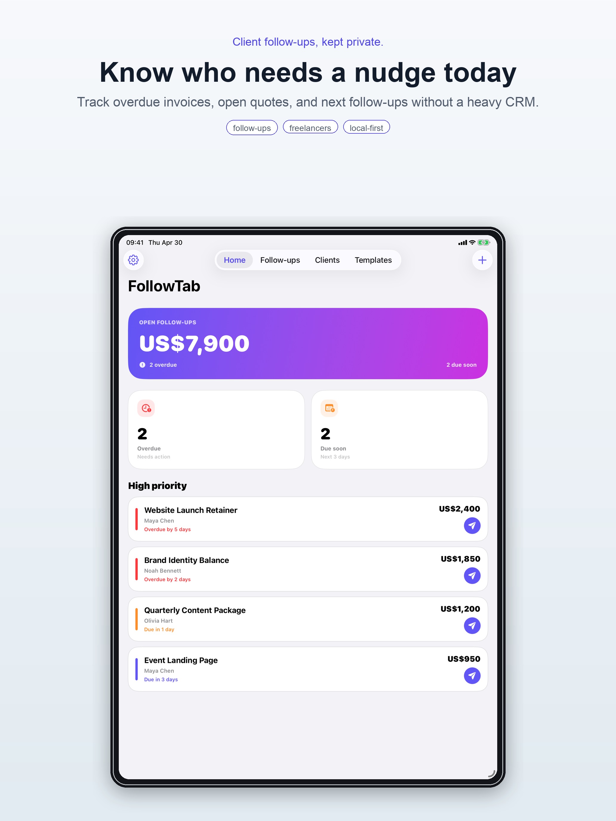 FollowTab on iPad with a follow-up workspace