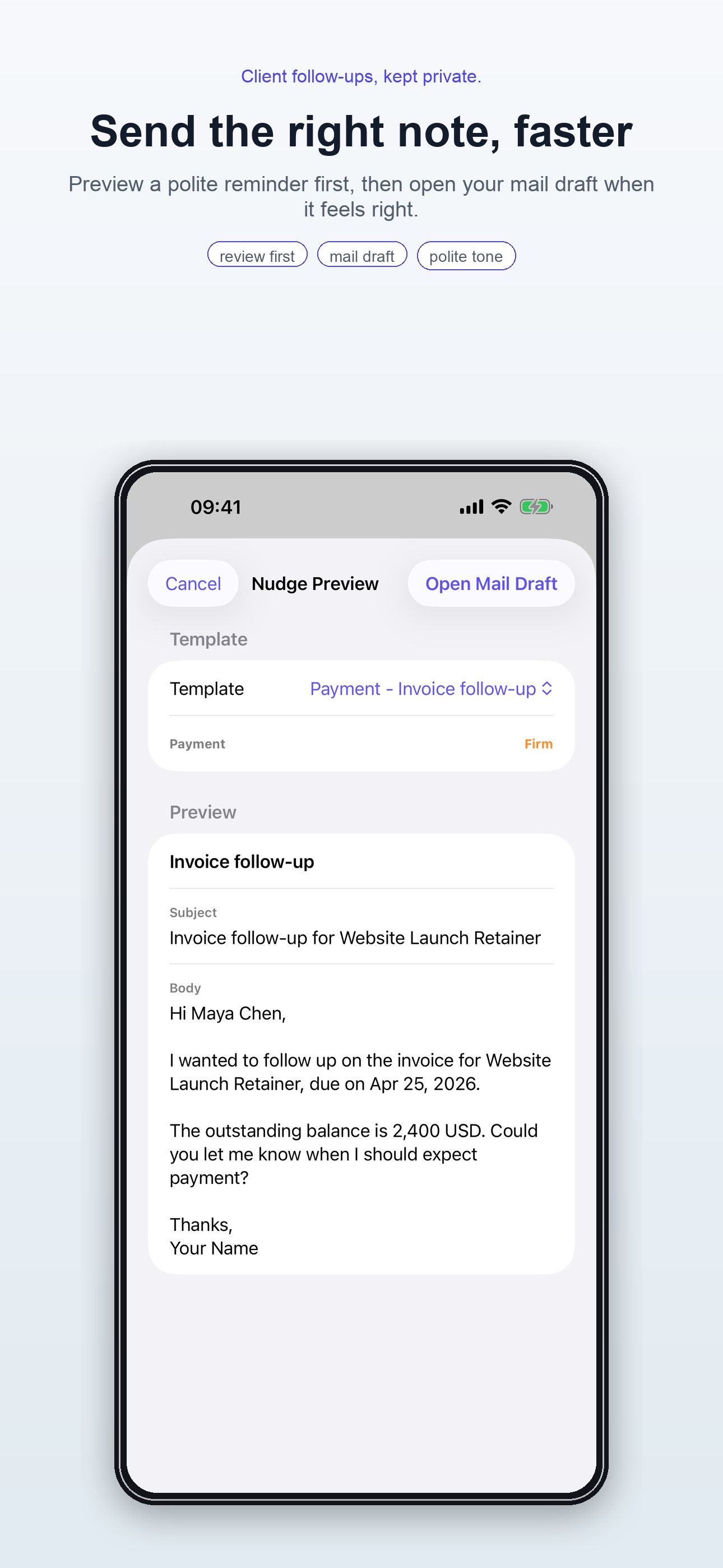 FollowTab message draft preview before sending