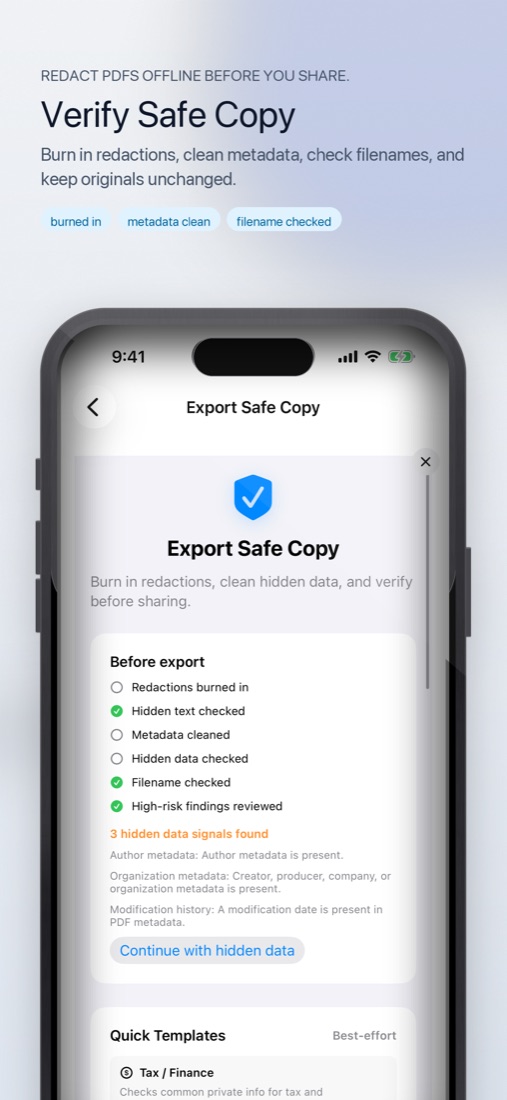 OfflinePDF Pro Safe Copy verification result